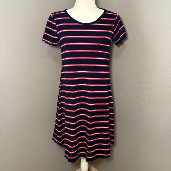 Mossimo Ribbed‎ Red White Blue Striped T-Shirt Dress Size Medium - Picture 1 of 7